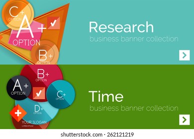 Flat design paper infographic banner set.  Color layouts with some business text and geometric elements