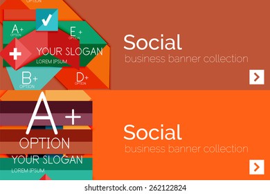 Flat design paper infographic banner set.  Color layouts with some business text and geometric elements