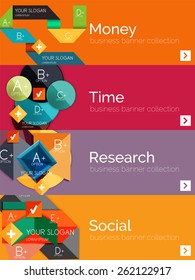Flat design paper infographic banner set.  Color layouts with some business text and geometric elements