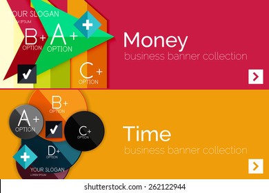 Flat design paper infographic banner set.  Color layouts with some business text and geometric elements