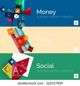 Flat design paper infographic banner set.  Color layouts with some business text and geometric elements