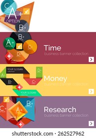 Flat design paper infographic banner set.  Color layouts with some business text and geometric elements
