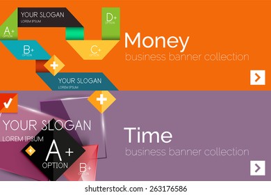 Flat design paper infographic banner set.  Color layouts with some business text and geometric elements