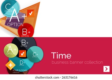 Juego de banner de papel plano para la infografía.  Diseños de color con algunos elementos geométricos y de texto empresarial