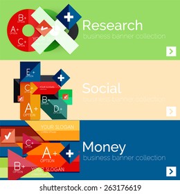 Flat design paper infographic banner set.  Color layouts with some business text and geometric elements