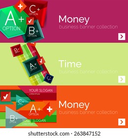 Flat design paper infographic banner set.  Color layouts with some business text and geometric elements