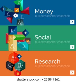 Flat design paper infographic banner set.  Color layouts with some business text and geometric elements