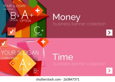 Flat design paper infographic banner set.  Color layouts with some business text and geometric elements