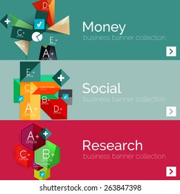 Flat design paper infographic banner set.  Color layouts with some business text and geometric elements