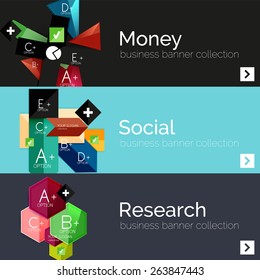 Flat design paper infographic banner set.  Color layouts with some business text and geometric elements
