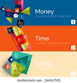 Flat design paper infographic banner set.  Color layouts with some business text and geometric elements
