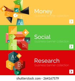 Flat design paper infographic banner set.  Color layouts with some business text and geometric elements