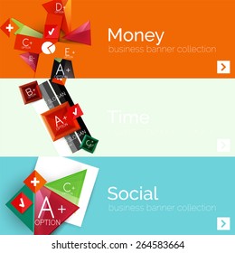 Flat design paper infographic banner set.  Color layouts with some business text and geometric elements