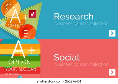Juego de banner de papel plano para la infografía.  Diseños de color con algunos elementos geométricos y de texto empresarial