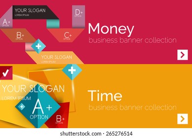 Flat design paper infographic banner set.  Color layouts with some business text and geometric elements