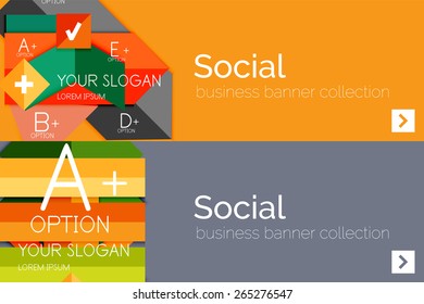 Flat design paper infographic banner set.  Color layouts with some business text and geometric elements