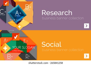 Flat design paper infographic banner set.  Color layouts with some business text and geometric elements