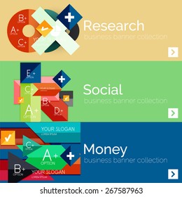 Flat design paper infographic banner set.  Color layouts with some business text and geometric elements