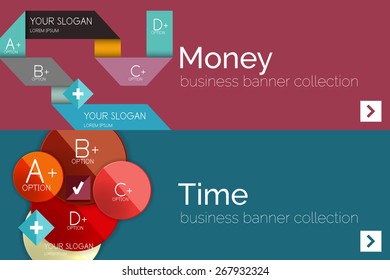 Flat design paper infographic banner set.  Color layouts with some business text and geometric elements