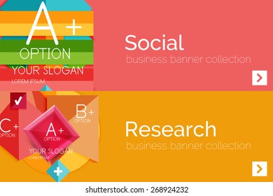 Flat design paper infographic banner set.  Color layouts with some business text and geometric elements