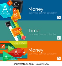 Flat design paper infographic banner set.  Color layouts with some business text and geometric elements