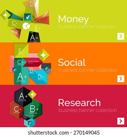 Flat design paper infographic banner set.  Color layouts with some business text and geometric elements