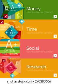 Flat design paper infographic banner set.  Color layouts with some business text and geometric elements