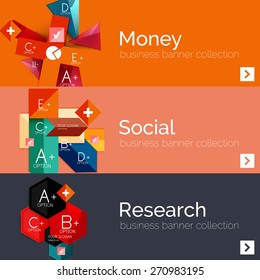 Flachdesign-Papier-Infografik-Banner-Set.  Farblayouts mit einigen Geschäftstexten und geometrischen Elementen
