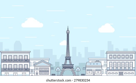 Flat design Paris, France with Eiffel tower. Vector illustration