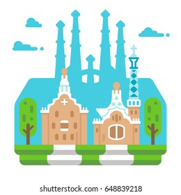 Flat design Park Guell Barcelona illustration vector