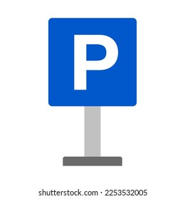 Flat design parking sign and pole. Parking area for bicycles, cars, and motorcycles. Vector.