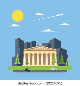 Flat Design Of Parthenon Greek Illustration Vector