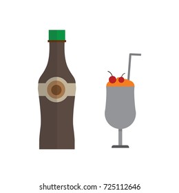 Flat design party or summer  drink. champagne and cocktail. Vector illustration.