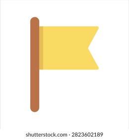 A flat design pastel vector illustration of a simple yellow pennant flag on a wooden pole, isolated on a white background. Suitable for marking, milestone, location, or UI status indicators.