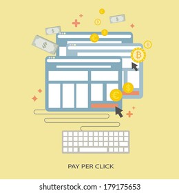 Flaches Design Pay per Click Web-Marketing-Entwicklung Online-Business-Konzept in Vektor