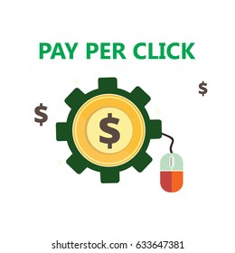 Flat design pay per click icon wirh mouse for web and business. vector illustration.