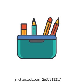 Flat design pencil case with pencils and eraser