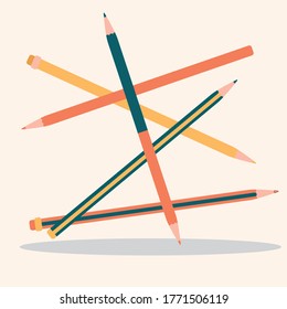 Flat design pencils. Sign of studying in the school, kindergarten, university. Equipment for drawing, sketching, writing,  penciling,. First education item icon. EPS 10 vector isolated illustration