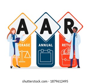 Diseño plano con gente. AAR - Tasa media anual de rendimiento, contexto del concepto de negocio. Ilustración vectorial para banner de sitio web, materiales de marketing, presentación de negocios, publicidad en línea.