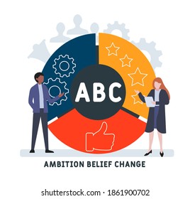 Flat design with people. ABC - Ambition Belief Change , business concept. Vector illustration for website banner, marketing materials, business presentation, online advertising.
