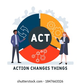 Flat design with people. ACT - Action Changes Things acronym. business concept background. Vector illustration for website banner, marketing materials, business presentation, online advertising