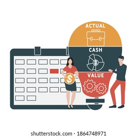 Flat design with people. ACV - Actual cash value acronym. business concept background. Vector illustration for website banner, marketing materials, business presentation, online advertising 