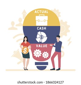 Flat design with people. ACV - Actual cash value acronym. business concept background. Vector illustration for website banner, marketing materials, business presentation, online advertising 