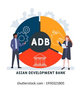 Flat design with people. ADB - Asian Development Bank acronym, business concept background.   Vector illustration for website banner, marketing materials, business presentation, online advertising.