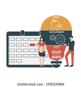 Flat design with people. ADB - Asian Development Bank acronym, business concept background.   Vector illustration for website banner, marketing materials, business presentation, online advertising.