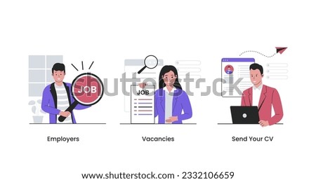 Flat design of people apply for a job. Employer, vacancies, send your cv. Flat vector illustration isolated on white background