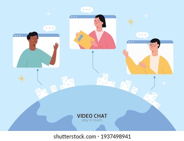 Diseño plano de personas de todo el mundo reuniéndose en línea a través de un videochat