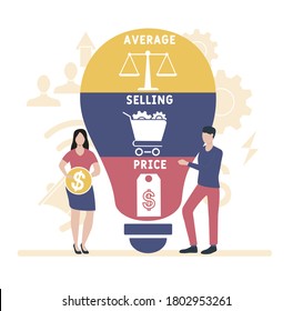 Flat design with people. ASP -  average selling price.  business concept background. Vector illustration for website banner, marketing materials, business presentation, online advertising