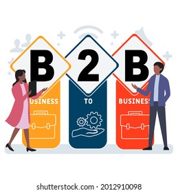 Flat design with people. B2B - Business To Business acronym. business concept background. Vector illustration for website banner, marketing materials, business presentation, online advertising