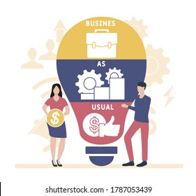 Flat design with people. BAU - Business as Usual. business concept background. Vector illustration for website banner, marketing materials, business presentation, online advertising.